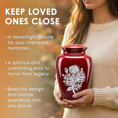 Emvency Urn for Ashes, Metal Alloy, 10" H x 6" W, Red - color: Red