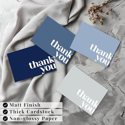 Paper Play Thank You Cards Bulk Pack of 40 Blue, 5x3.5 Inches with Matching Stickers & Envelopes, Minimalistic Design Suitable for Business, Baby Shower, Wedding, Small Business, Graduation, Funeral | 5 x 3.5", Matching Stickers, Suitable for Business, Ba