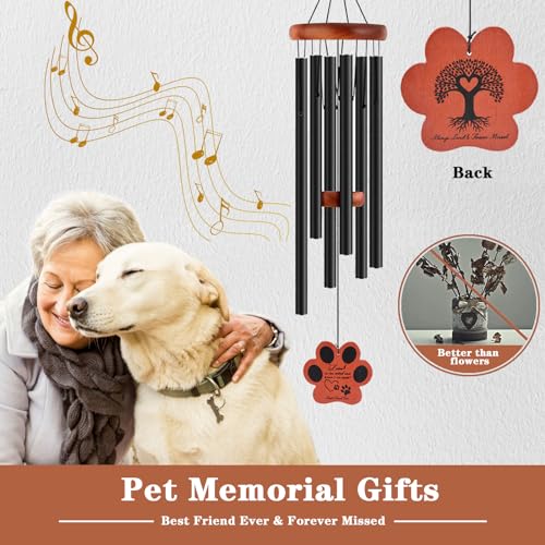 VENBEEL Pet Memorial Wind Chime, 28" Dog Memorial Gifts for Loss of Dog, Pet Loss Sympathy Bereavement Remembrance Gift - color: C-petpaw-black