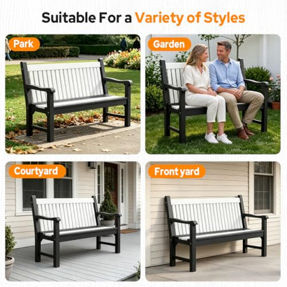 2-Person Outdoor Bench with 700 Lbs Weight Capacity, Dark Grey | Poly Lumber Weatherproof Garden Bench Seating for Porch, Balcony and Park, All-Weather Patio Bench Furniture - color: Dark Grey