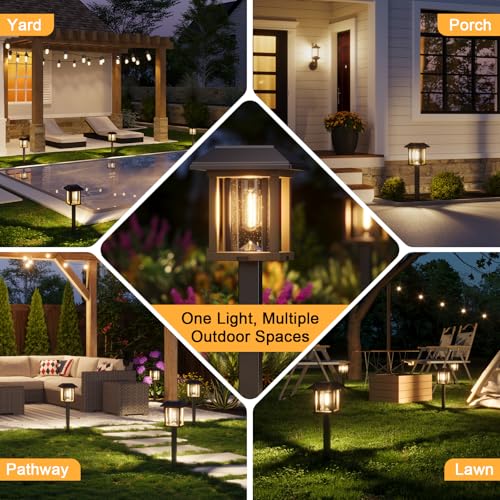 XMCOSY+ 4-Pack Solar Pathway Lights Outdoor, 25 Lumens Solar Garden Lights