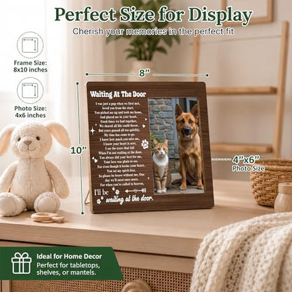 Pet Dog Cat Memorial Photo Frame - Waiting At The Door Dogs Wooden Tabletop Picture Frame - Sympathy Memorial Gifts For Loss Of Dog Cat Owner - In Loving Memory Rustic Frames Favors -04 - style: Rustic 1