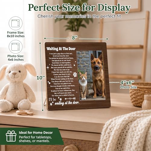 Pet Dog Cat Memorial Photo Frame - Waiting At The Door Dogs Wooden Tabletop Picture Frame - Sympathy Memorial Gifts For Loss Of Dog Cat Owner - In Loving Memory Rustic Frames Favors -04 - style: Rustic 1