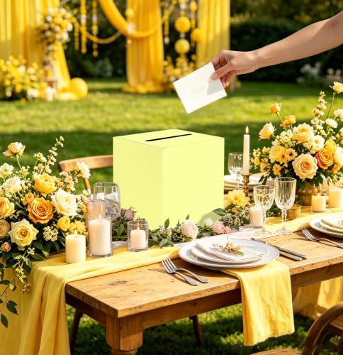 SietDESEO Yellow Card Box with Slot Money Gift Card Box Holder for Party Wedding Reception Birthday Graduation Bridal Shower Baby Shower Diaper Raffle Box - color: YELLOW CARD BOX, size: 7.8 X 7.8 X 7.8 INCH