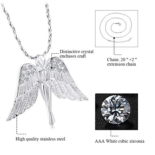 Imrsanl Cremation Jewelry Keepsake Angel Wings Urn Necklace for Ashes | Memorial Pendant for Women, Funeral Keepsake of Loved Ones, Stainless Steel Inlaid with Crystal - color: Silver
