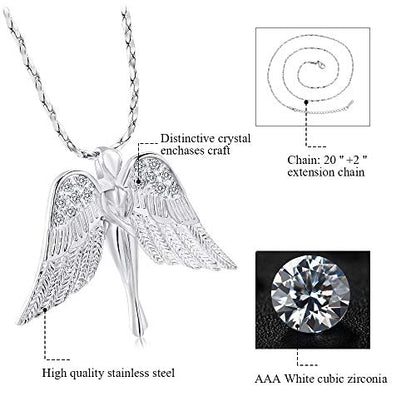 Imrsanl Cremation Jewelry Keepsake Angel Wings Urn Necklace for Ashes | Memorial Pendant for Women, Funeral Keepsake of Loved Ones, Stainless Steel Inlaid with Crystal - color: Silver