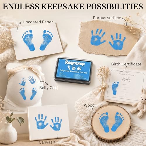 ReignDrop Baby Ink Pad for Hand and Footprints, Non-Toxic Acid-Free Keepsake Kit, Smudge-Proof Archival Ink Wipes Off Skin, for Scrapbook, Photo Album, Frames & Pet Paws, Baby Gift (Sky Blue) - color: Sky Blue