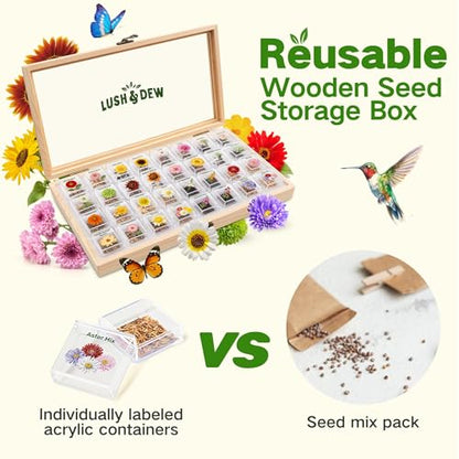 Lush&Dew Cut Flower Seed Bank, Gardening Gifts for Women, 32 Variety Seeds | Non-GMO Annual Perennial Wildflower Heirloom Seeds for Planting in Raised Garden Beds, Home Garden, Zinnia Sunflowr Zone 3-10 - style: Cut Flower