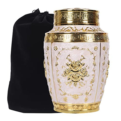 Urn for Human Ashes Adult Female - Rose Flower Cremation Urn Mom - Funeral Urn for Women Made of Zinc Alloy - Hold 200 Cubic inches of Ashes (Large Gold) - color: Large Gold