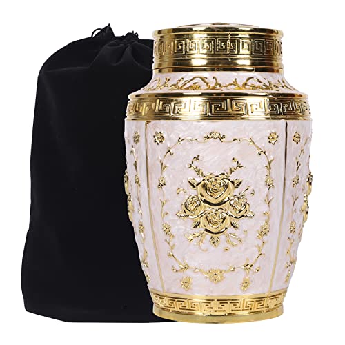 Urn for Human Ashes Adult Female - Rose Flower Cremation Urn Mom - Funeral Urn for Women Made of Zinc Alloy - Hold 200 Cubic inches of Ashes (Large Gold) - color: Large Gold