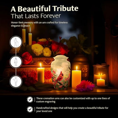 Cardinal Urns for Human Ashes -Large Urn for Human Ashes Adult Female | Red Cardinal Bird Urns - Cremation Urns for Adult Woman 10inch and 200 Cubic Inches - color: Funeral Cardinal Bird