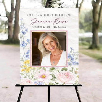 Pink Wildflower Funeral Welcome Sign, Celebration of Life Welcome Sign, in Loving Memory Sign, Celebration of Life Funeral Sign, Celebration of Life Sign, Memorial Sign with Photo #Yu125 - color: Version #23