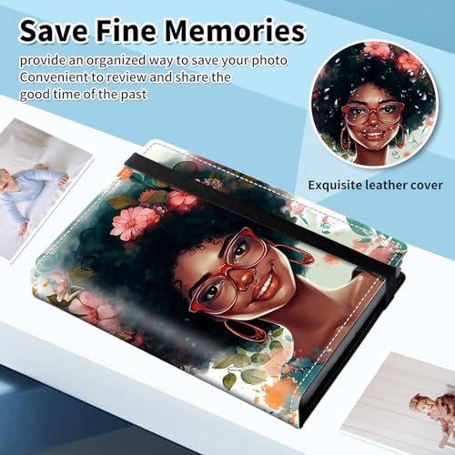 Photo Album 4x6 120 Pockets Photos with Elastic Band, PU Leather Photo Books Small Mini Capacity Picture Album for Family Wedding Anniversary Baby Vacation Pictures, Flower African Girl - color: Flower African Girl