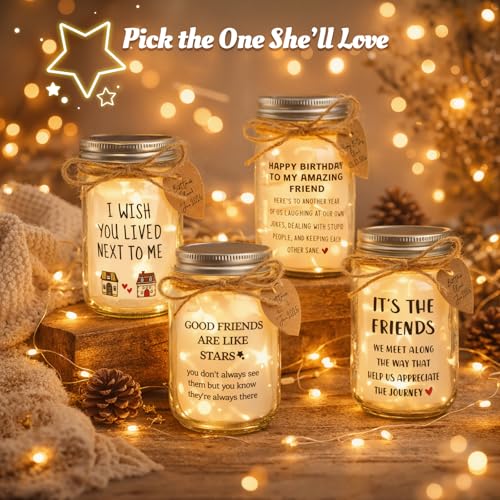 Friendship Gifts for Women - Mason Jar Night Light Unique Birthday Gifts | Unique Birthday Present, Meaningful Appreciation Keepsake, Coworker Farewell, Sentimental 15oz Glass - style: GOOD FRIENDS