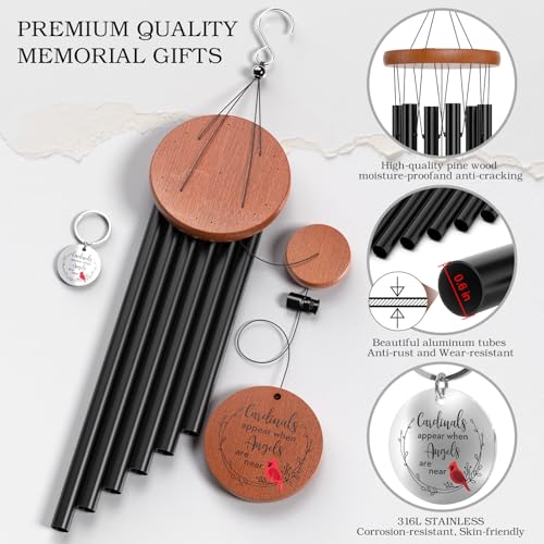 Cardinal Wind Chimes and Remembrance Keychain, Cardinal Sympathy Memorial Bereavement Condolence Gift Baskets in Memory of Loss of Loved One, Mother Father Grandma Grandpa Wife Husband Brother Sister