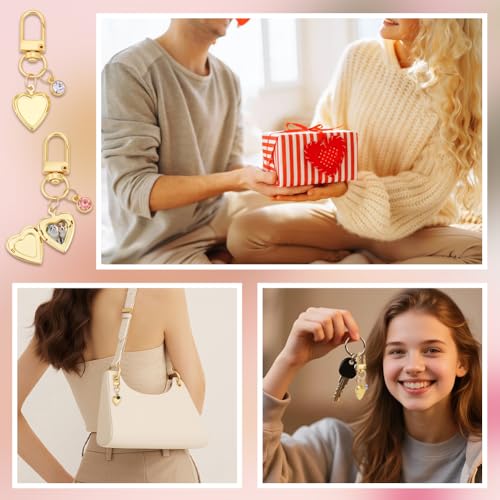 PH PandaHall 12-Pack Heart Locket Charms Memorial Charms Photo Locket Keychain for Custom Keychain Personalized Photo Holder - color: Golden