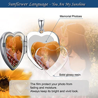 SOULMEET Personalized Silver Locket Necklace That Holds Pictures Photo Keep Someone Near to You, Memorial Custom Lockets Necklaces Letters Engraving for His Her - color: A-Sunflower-Black, style: Locket+Custom Photo