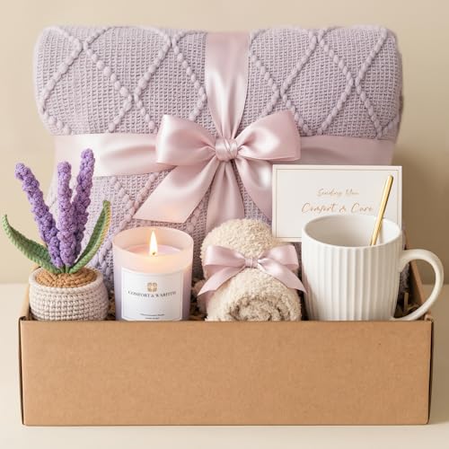 Sympathy Gift Baskets Get Well Gifts for Women Care Package Thinking of You | Hug in a Box Birthday Gifts for Mother Friends, Get Well Soon Gift After Surgery, Condolences Comfort Gifts for Grieving - color: M-purple