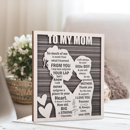 Love Mom Plaque for Mother’s Day, Mama Gift from Son on Birthday, Thanksgiving, Valentine’s &, Rustic Mom and Son Hug Sign - style: Mom & Son