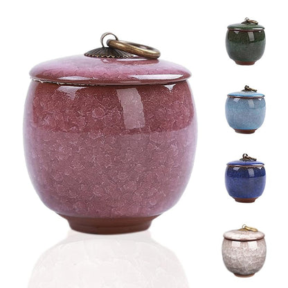 Small Urns for Human Ashes Keepsake, Ceramic Ice Crack Memorial Keepsake Cremation Urns Token Urns Mini Sharing Funeral Urns with Black Premium Box,Purple - color: Purple