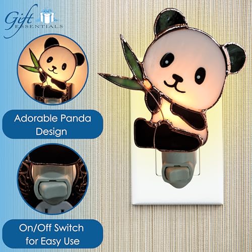Gift Essentials Panda Plug-in Night Light - Stained Glass Nightlight | Panda Stained Glass Plug-in Nightlight with On/Off Rocker Switch. Includes One 4-Watt Replaceable Warm-Glow Bulb. - color: Panda