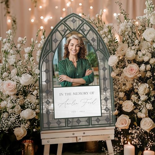 Stained Glass In Loving Memory Sign - Custom Funeral Welcome Sign with Photo - Personalized Memorial Keepsake - color: Sign 14