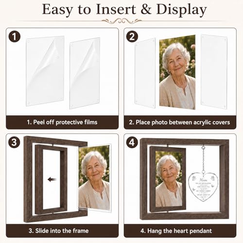 Memorial Gifts for Loss of Mom, Sympathy Gift for Loss of Mother Picture Frame, In Memory of Mom Bereavement Remembrance Funeral Condolence Gift, Rotating Mother Memorial Frame Display Two 4x6 Photos - size: Mom