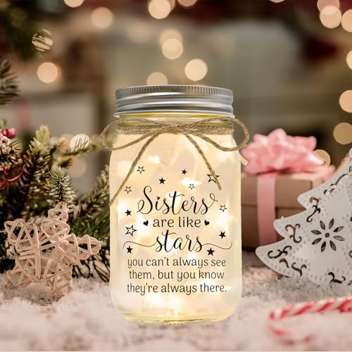 Sisters Gifts from Sister, Sister Birthday Christmas Day Gifts | Mason Jar Night Light, Sister Gifts for Women, Best Sister Gifts from Brother - color: Stars Sisters