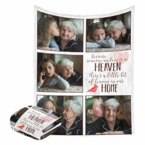 Custom Memorial Blanket Because Someon We Loved is in Heaven Bird Personalized Photo Collection Blanket in Memory of Loved One Gifts Memorial Gifts for Loss of Son Daughter Grandma Dad Mom