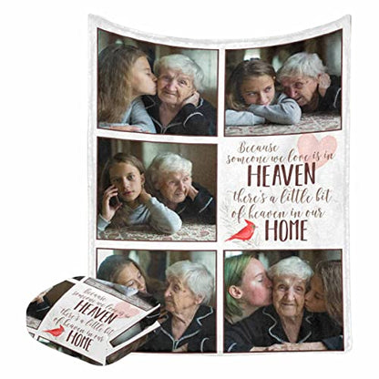 Custom Memorial Blanket Because Someon We Loved is in Heaven Bird Personalized Photo Collection Blanket in Memory of Loved One Gifts Memorial Gifts for Loss of Son Daughter Grandma Dad Mom