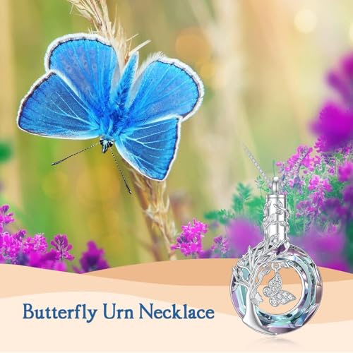 Butterfly Cremation Jewelry for Ashes Urn Necklace for Ashes Sterling Silver Memorial Jewelry