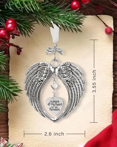 Christmas Memorial Ornaments Angel Wings Family Friend Grieving Gifts, A Piece of My Heart is in Heaven Memory of Loved One Sympathy Gift for Passed Xmas Tree Decorations Keepsake