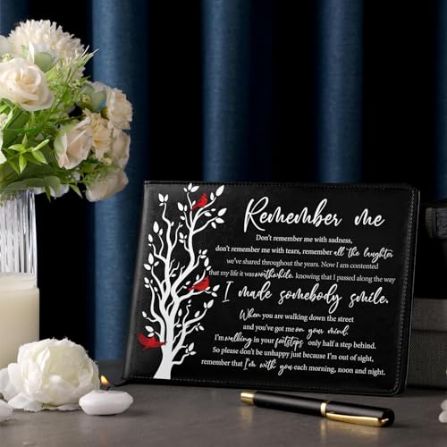 Yingzhao Memorial Funeral Guest Book with Pen 144 Pages Cardinal Funeral Guest Sign in Book for Memorial Service Celebration of Life Party Supplies in Loving Memory(Remember Me) - style: Remember Me