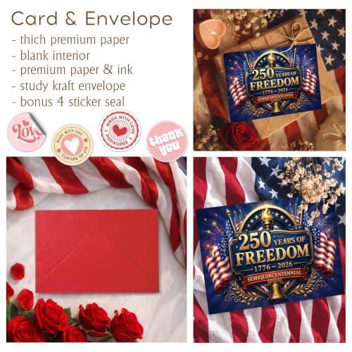 250th Anniversary Card Freedom Torch Flag America Patriotic Gift | 250th Anniversary Freedom Card with American Flags and Liberty Bell for 4th of July Celebration and Patriotic Events - color: ame14
