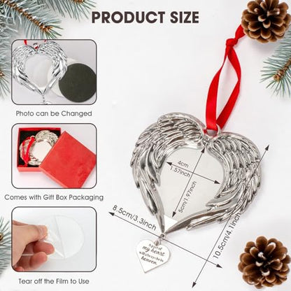 Memorial Christmas Angel Wings Photo Ornaments 2025 Sympathy Gifts for Loss of Loved One - Personalized Angel Wings Picture Frame Ornament for Christmas in Heaven Tree Decor