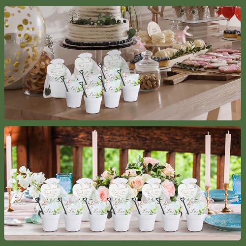 Aneco 48 Sets Let Love Grow Wedding Party Favors Seed Packet for Guests Include Self Adhesive Seed Envelopes Organza Bags Flowerpot Garden Shovel Eucalyptus Leaves for Bridal Guest Gifts(No Seeds) - style: Wedding