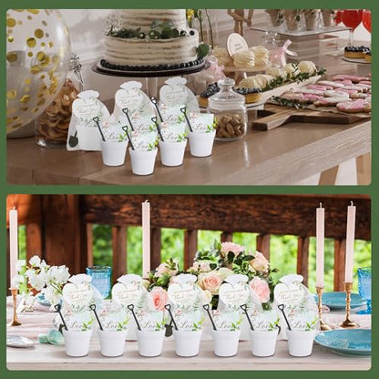 Aneco 48 Sets Let Love Grow Wedding Party Favors Seed Packet for Guests Include Self Adhesive Seed Envelopes Organza Bags Flowerpot Garden Shovel Eucalyptus Leaves for Bridal Guest Gifts(No Seeds) - style: Wedding