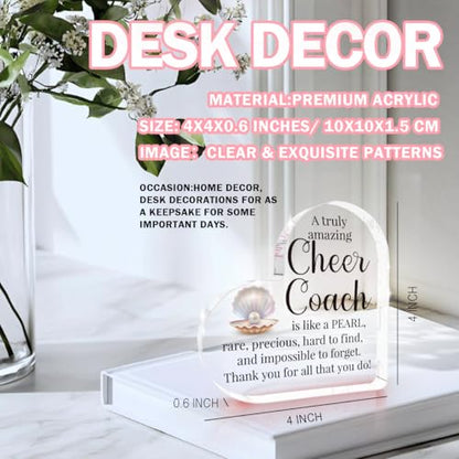 Cheer Coach Acrylic Sign for Women Cheerleading Cheerleader Gifts for Woman Her Thank You Appreciation Present for Physical Education Team Gym Ballet Dance Coach 4 X 4 Inch - color: Cheer Coach