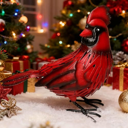 Metal Red Cardinal Garden Fence Decoration Statue Metal Bird Yard Art Red Bird Sculpture for Outdoor Patio & Indoor Home Decor - Gifts for Mom Dad