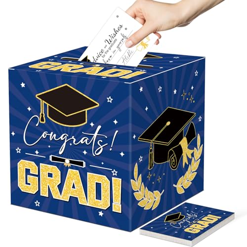 Graduation Card Box Graduation Decorations 2026 Grad Card Box for Gift Graduation Party Favors Decor Party Supplies (Dark Blue, 50 Cards) - color: Dark Blue Graduation Card Box, size: 8.7×8.7×8.7Inch(1 Pack)