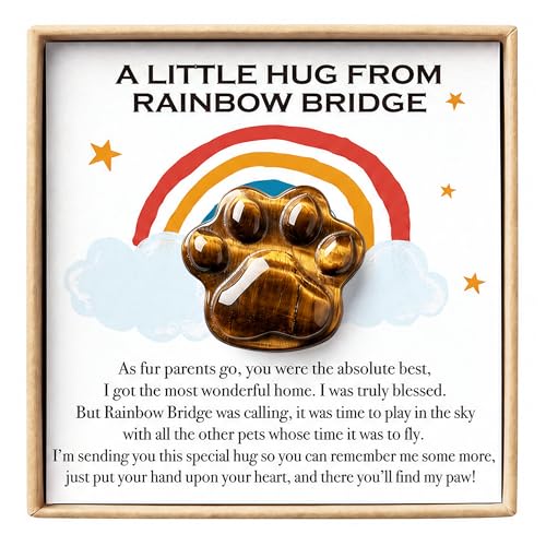 Worry Stones Cat Memorial Gifts for Loss of Cat Sympathy Rainbow Bridge Paw - color: Tiger Eye Rainbow Bridge