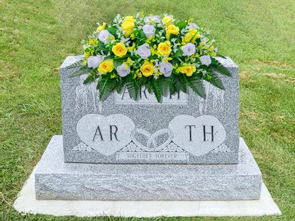 LVXINLI Artificial Cemetery Flowers Saddle-Shaped Tombstone Decorations Non-Fading UV-Resistant（Yellow and White Saddle ） - color: Yellow and White Saddle