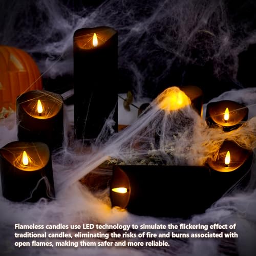Nimiko Flameless Candles with Remote, Battery Operated Flickering Flameless Candles, LED Candles with Timer 2/4/6/8H, with Realistic LED Candles Set of 9 (D3 x H 3" 4" 5" 6" 7") (Black) - color: Black