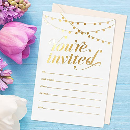 S&O Party Invitations! 25 Gold Foil Traditional Invitations with Envelopes, Wedding, Baby, & Bridal Shower Invite, Housewarming Birthday, and Girls Quinceanera Invite Cards for Every Celebration - 4x6 - color: Gold