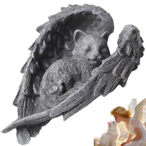 Cat Memorial Gifts,Cat Angel Memorial Statue Commemorates,cat Statue Resin for Outdoor Garden or Tombstone