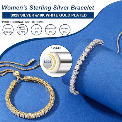 Moissanite Tennis Bracelet 1.79ct-8.69ct Adjustable Bracelet for Women 18K White Gold Plated S925 Sterling Silver Tennis Bracelet D Color VVS1 Round Cut 2/3/4mm Moissanite Bracelet Gifts for Wife/Mom - color: Silver-3MM-3.69Carats