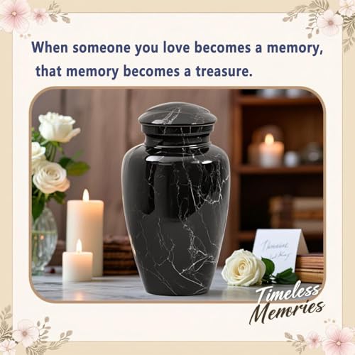 Large Black Marble Finish Urn for Ashes Adult Male Female | Large Cremation Urn for Human Ashes Men and Women,Memorial Urn for Dad/Father/Grandpa/Brother(Includes Velvet Bag) - size: Large,Black Marble Finish