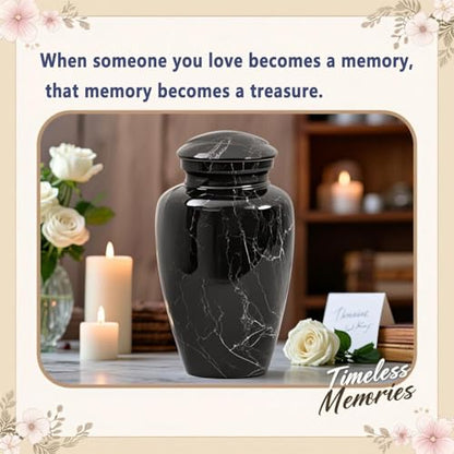 Large Black Marble Finish Urn for Ashes Adult Male Female - size: Large,Black Marble Finish