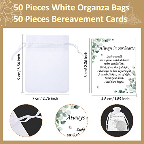 50 Set Funeral Party Favors Memorial White Candles Unscented Funeral Gifts Tealight Candles with Condolence Bereavement Cards and Organza Bags for Guest Celebration of Life Decorations (Artsy) - style: Artsy