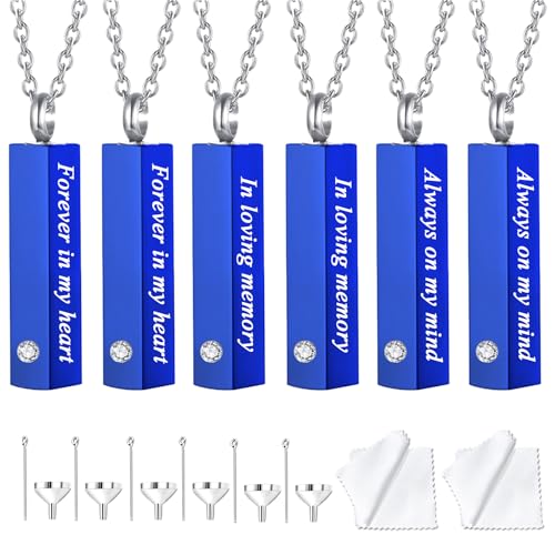 weikui 6 Pieces Urn Necklace for Ashes for Men Women Cremation Jewelry for Ashes Memorial Urn Locket for Ashes Keepsake Pendant for Human Ashes - color: 6Pcs-Blue